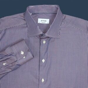Eton Mens Contemporary Fit Button Up‎ Long Sleeve Textured Multi Shirt 46 18